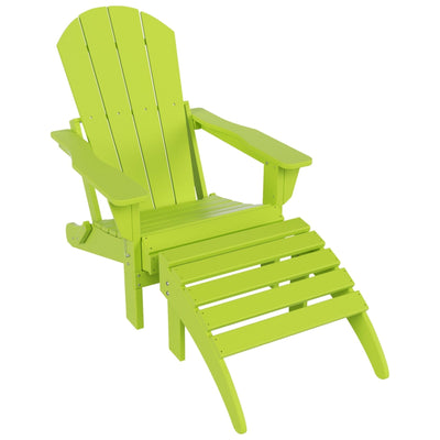 Chaise Adirondack pliable Polytrends Laguna en PEHD pour terrasse extérieure toutes saisons avec pouf (ensemble 2 pièces)