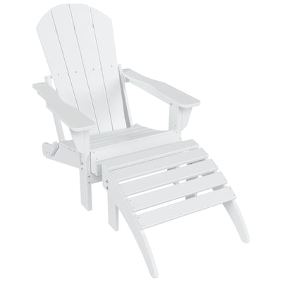 Chaise Adirondack pliable Polytrends Laguna en PEHD pour terrasse extérieure toutes saisons avec pouf (ensemble 2 pièces)