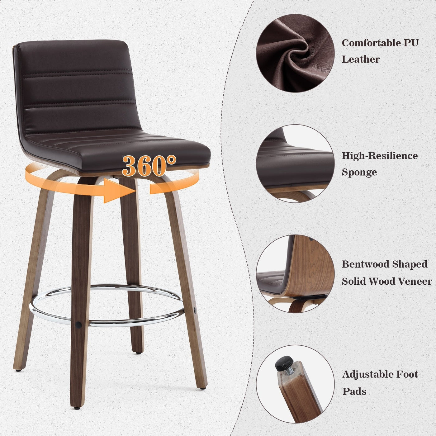 Tabourets de bar/comptoir pivotants en similicuir 26/29, lot de 2/3