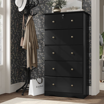 Commode 5 tiroirs géants 100 % bois massif de Palace Imports avec serrure, boutons en métal ou en bois