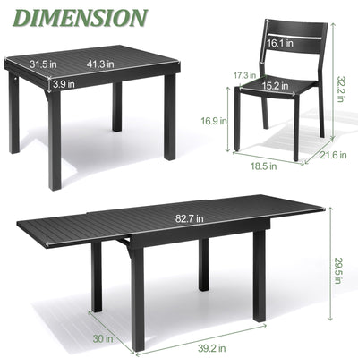 Ensemble de salle à manger d'extérieur en aluminium Pellebant 5/7/9 pièces avec table extensible et chaises empilables