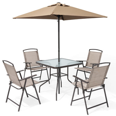 Ensemble de patio Pellebant 6 pièces avec table, parasol et 4 chaises pliantes - 22,4 L x 26,8 P x 34,4 H