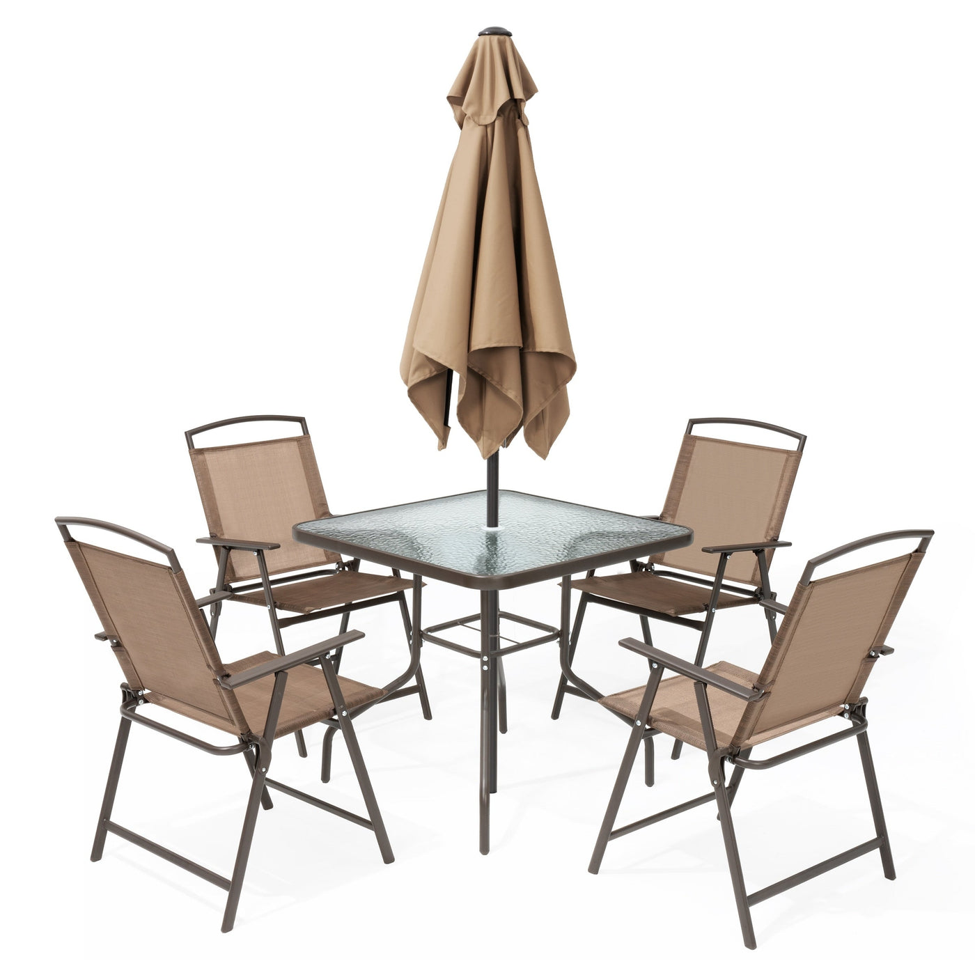 Ensemble de patio Pellebant 6 pièces avec table, parasol et 4 chaises pliantes - 22,4 L x 26,8 P x 34,4 H