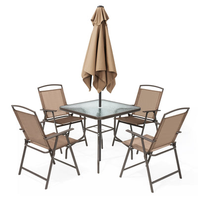 Ensemble de patio Pellebant 6 pièces avec table, parasol et 4 chaises pliantes - 22,4 L x 26,8 P x 34,4 H