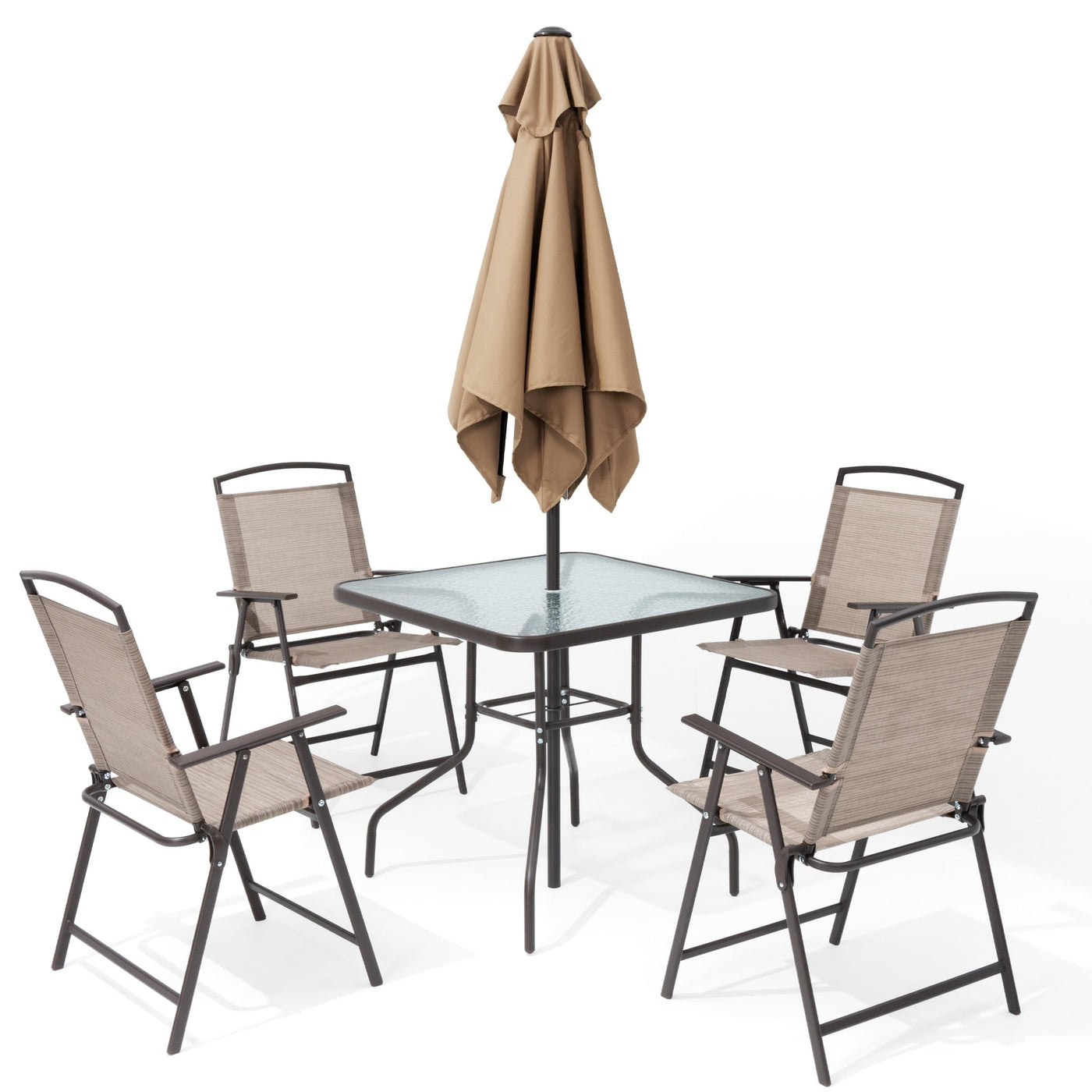 Ensemble de patio Pellebant 6 pièces avec table, parasol et 4 chaises pliantes - 22,4 L x 26,8 P x 34,4 H