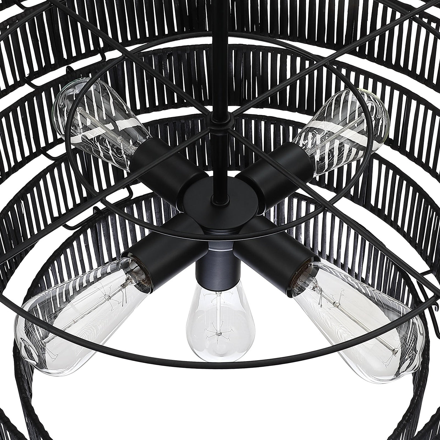 Lustre bohème moderne Piersan à 5 lumières avec abat-jour en rotin à plusieurs niveaux - 26 po de largeur