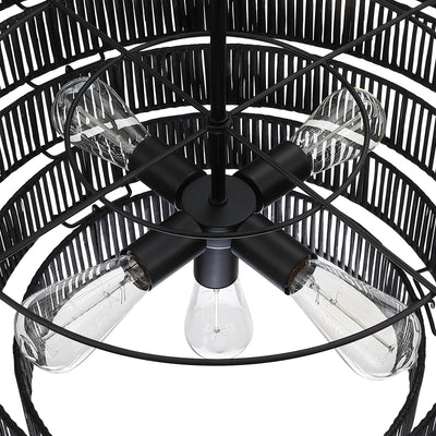 Lustre bohème moderne Piersan à 5 lumières avec abat-jour en rotin à plusieurs niveaux - 26 po de largeur
