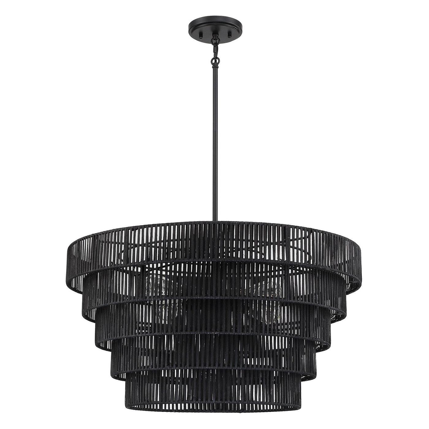 Lustre bohème moderne Piersan à 5 lumières avec abat-jour en rotin à plusieurs niveaux - 26 po de largeur