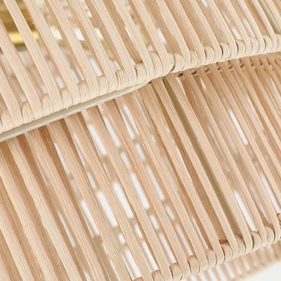 Lustre bohème moderne Piersan à 5 lumières avec abat-jour en rotin à plusieurs niveaux - 26 po de largeur