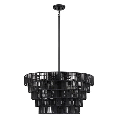 Lustre bohème moderne Piersan à 5 lumières avec abat-jour en rotin à plusieurs niveaux - 26 po de largeur