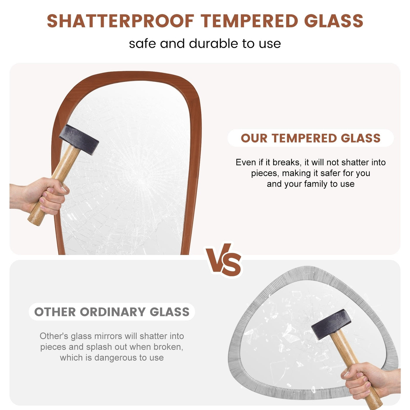 Miroir mural asymétrique en forme de pavé avec cadre en pin