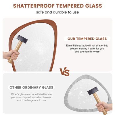 Miroir mural asymétrique en forme de pavé avec cadre en pin