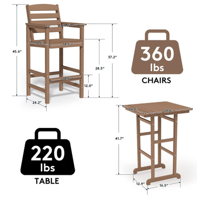 Ensemble de 3 chaises hautes Adirondack en plastique pour patio