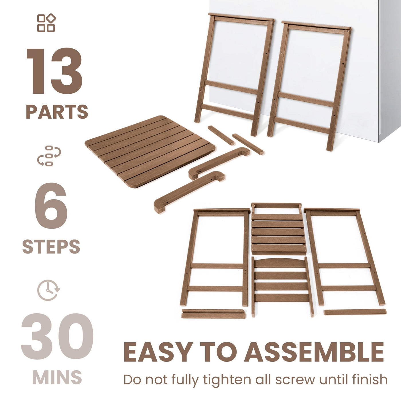 Ensemble de 3 chaises hautes Adirondack en plastique pour patio