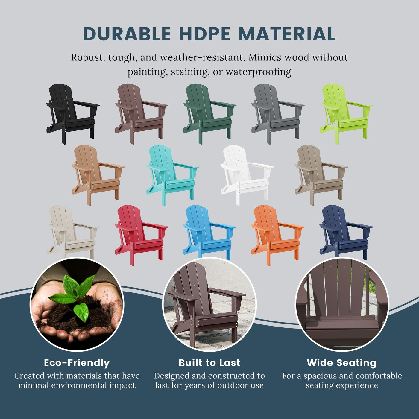 Chaise pliante Adirondack Polytrends Laguna résistante à la décoloration et aux intempéries pour patio extérieur