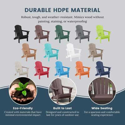 Chaise pliante Adirondack Polytrends Laguna résistante à la décoloration et aux intempéries pour patio extérieur