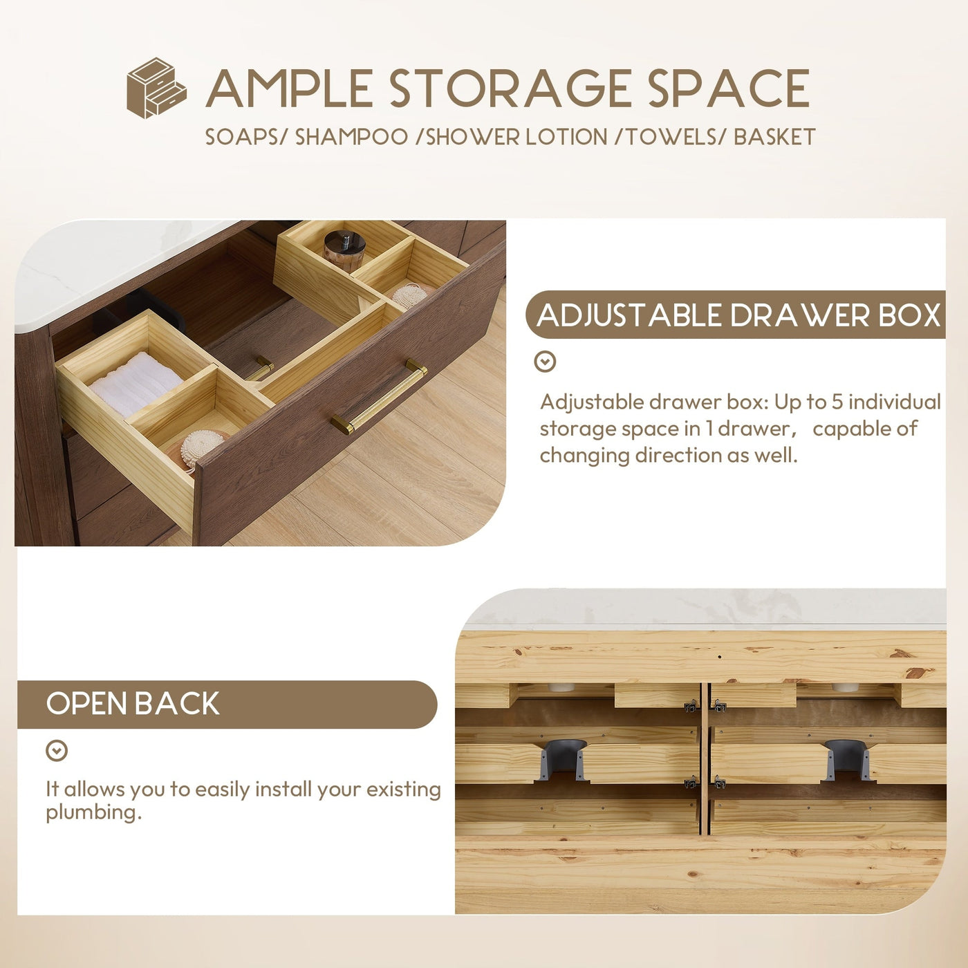 Meuble-lavabo Porto avec dessus en quartz blanc sans miroir