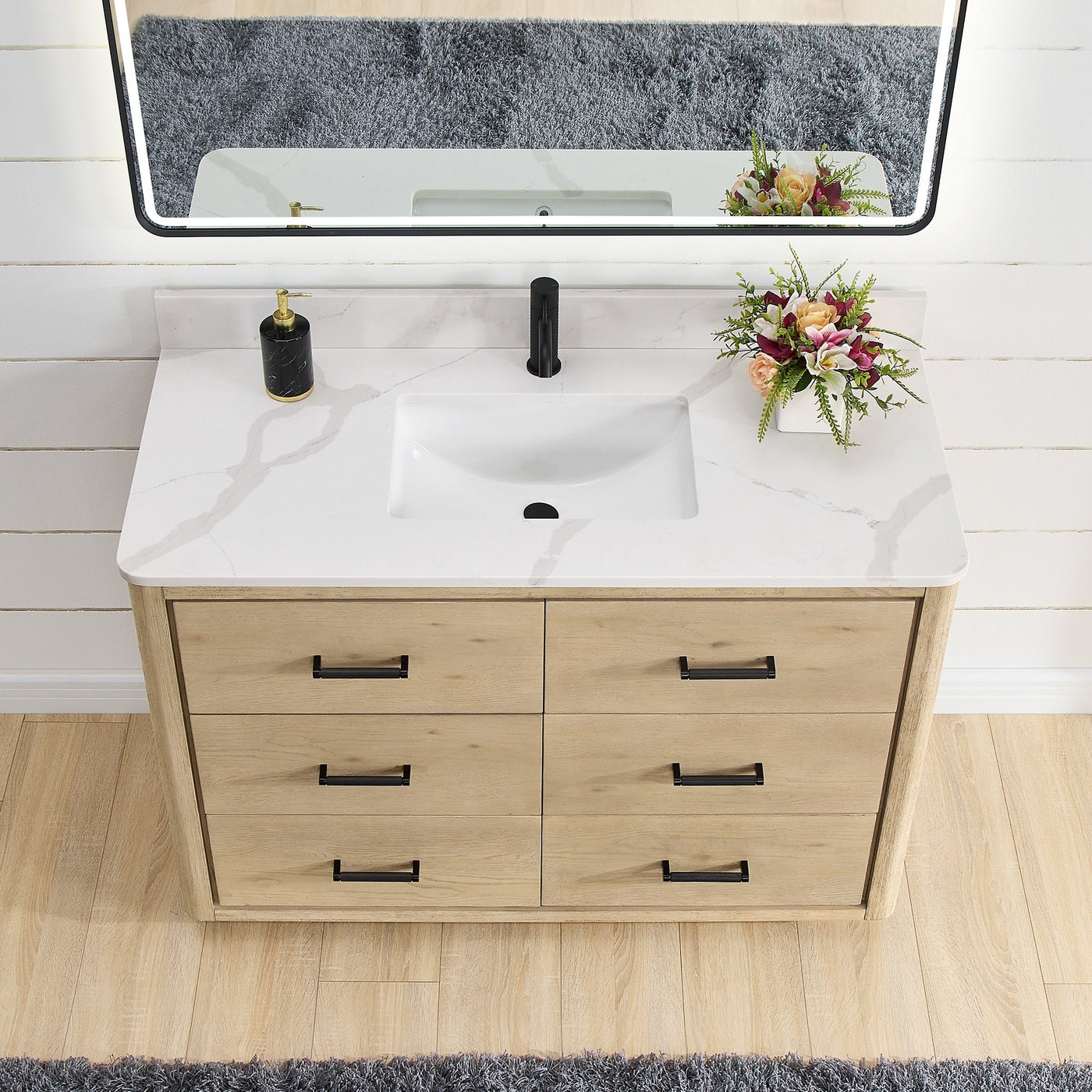 Meuble-lavabo Porto avec dessus en quartz blanc sans miroir