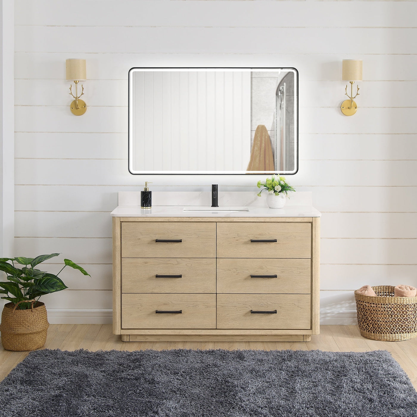Meuble-lavabo Porto avec dessus en quartz blanc sans miroir