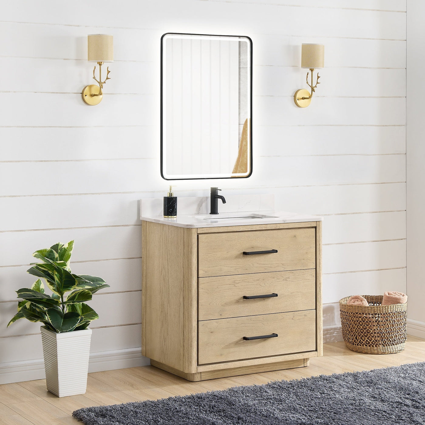 Meuble-lavabo Porto avec dessus en quartz blanc sans miroir