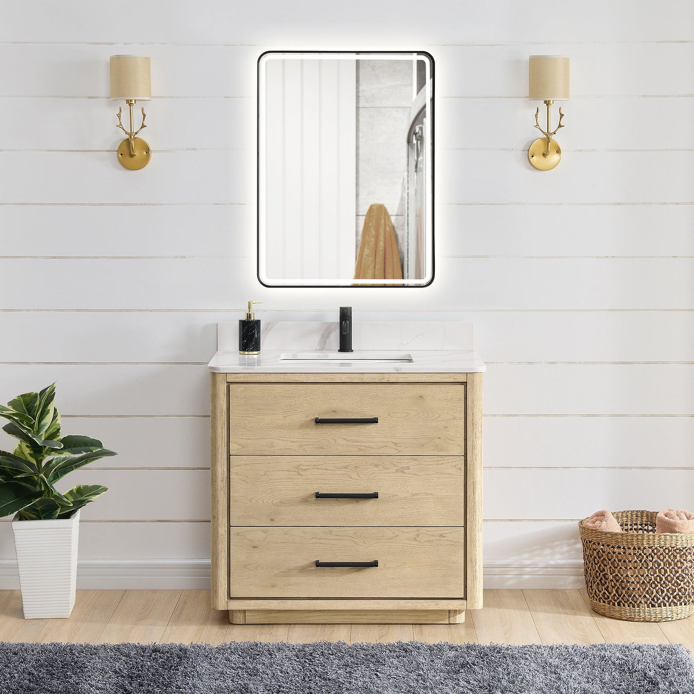 Meuble-lavabo Porto avec dessus en quartz blanc sans miroir