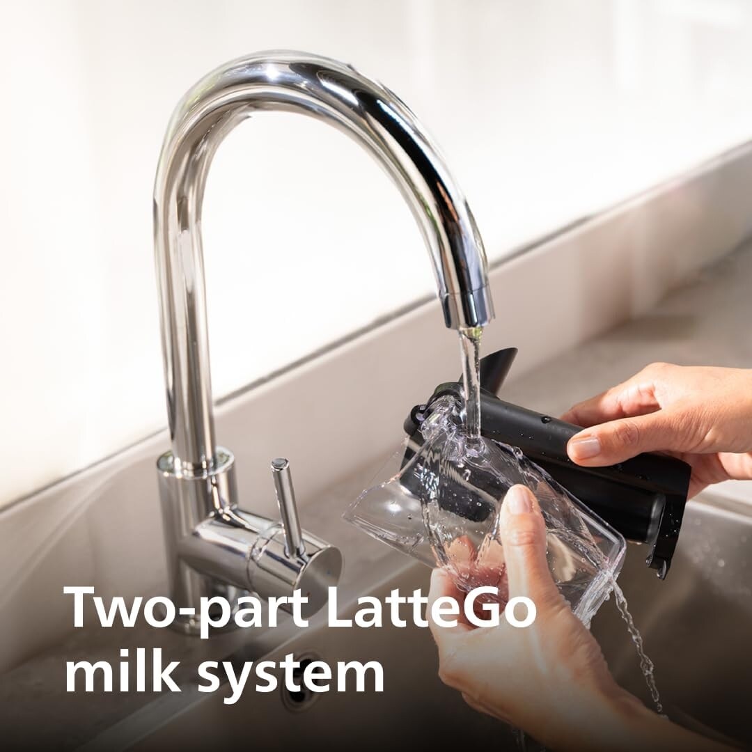 Machine à expresso haut de gamme, 12 cafés chauds/glacés, système LatteGo, moulin en céramique, chrome noir