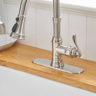 Robinet de cuisine à tirette, poignée unique, robinet d'évier de cuisine moderne à un trou avec douchette extractible, robinet de lavabo avec plaque de pont