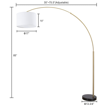 Lampadaire arqué réglable en acier Q-Max 81 avec abat-jour extra large et base en marbre