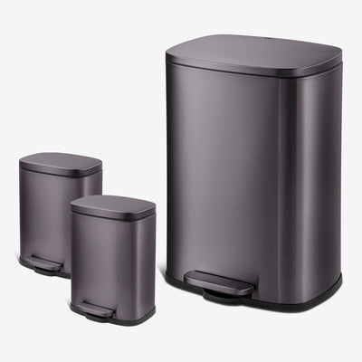 Poubelles Qualiazero 13,2 GAL plus deux poubelles rectangulaires à pédale 1,3 GAL - Combo familial
