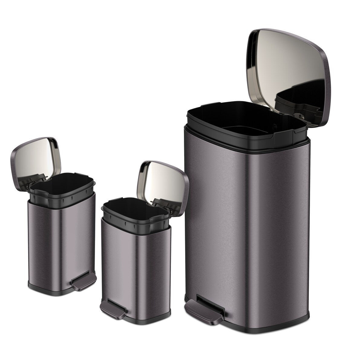 Poubelles Qualiazero 13,2 GAL plus deux poubelles rectangulaires à pédale 1,3 GAL - Combo familial