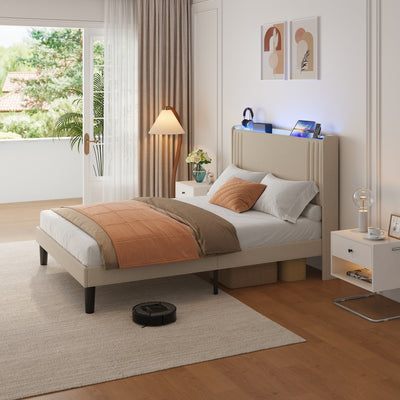 Lit Queen/Full rembourré à canaux verticaux avec tête de lit à oreilles