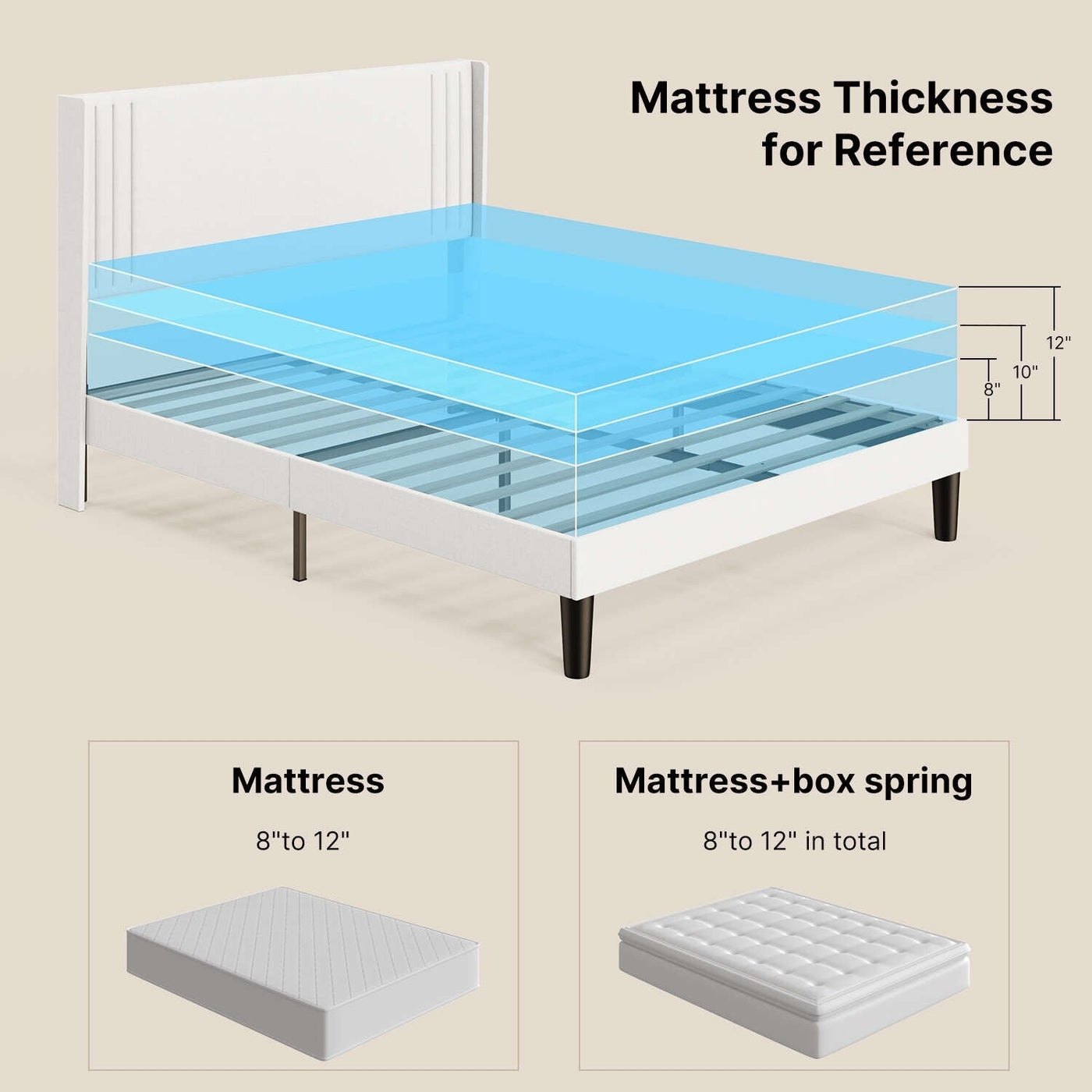 Lit Queen/Full rembourré à canaux verticaux avec tête de lit à oreilles