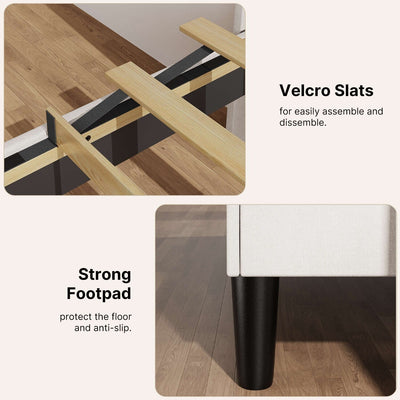 Lit Queen/Full rembourré à canaux verticaux avec tête de lit à oreilles