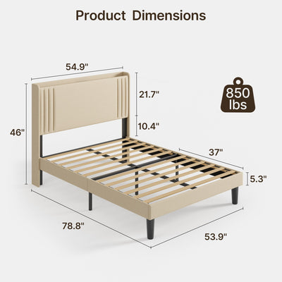 Lit Queen/Full rembourré à canaux verticaux avec tête de lit à oreilles