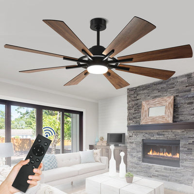 Ventilateur de plafond télécommandé avec lumières, grandes 8 pales en bois