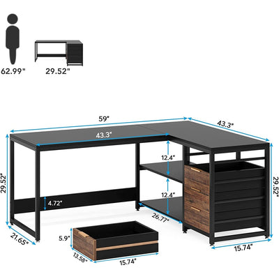 Bureau d'ordinateur réversible en forme de L, table d'écriture robuste, poste de travail