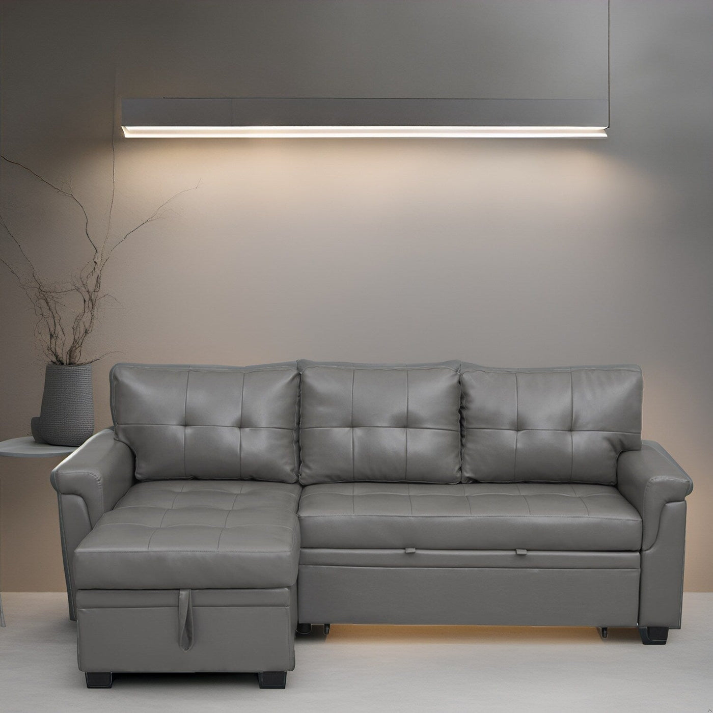 Canapé sectionnel réversible avec lit gigogne, méridienne avec rangement dissimulé, pieds durables,