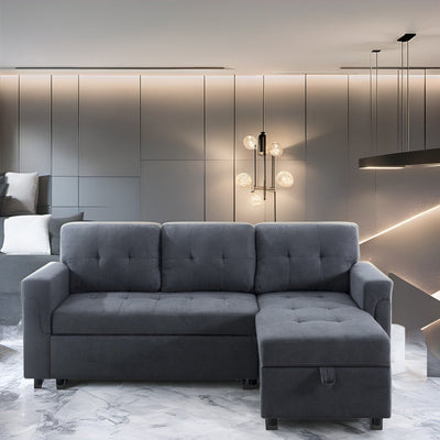 Canapé sectionnel réversible avec lit gigogne, méridienne avec rangement dissimulé, pieds durables,