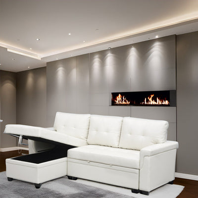 Canapé sectionnel réversible avec lit gigogne, méridienne avec rangement dissimulé, pieds durables,