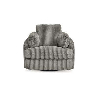 Fauteuil inclinable manuel pivotant Rikki, velours côtelé gris, 2 coussins