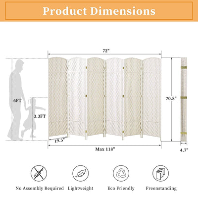 Paravent de séparation de pièce de 6 pieds de haut en fibre tissée, écran de confidentialité autoportant, écran pliant