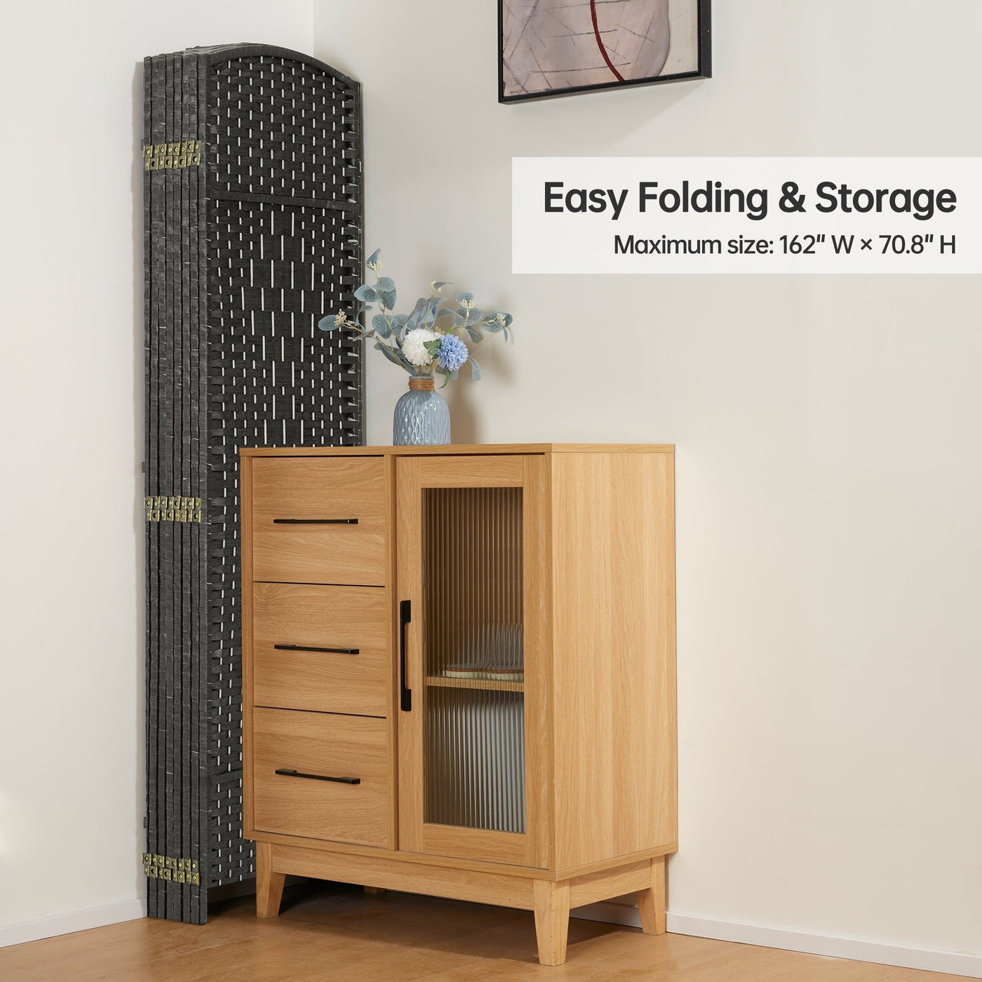 Paravent de séparation de pièce de 6 pieds de haut en fibre tissée, écran de confidentialité autoportant, écran pliant