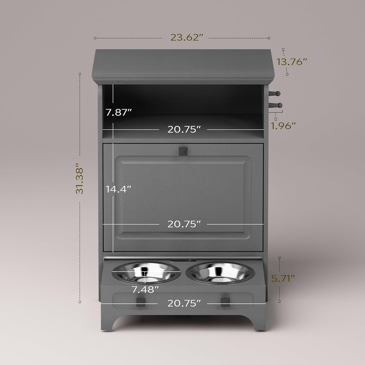 Station d'alimentation pour chiens Roomfitters avec 2 gamelles surélevées et armoire d'alimentation inclinable pour animaux de compagnie