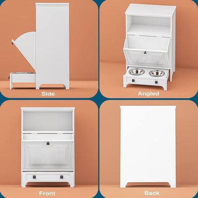 Station d'alimentation pour chiens Roomfitters avec 2 gamelles surélevées et armoire d'alimentation inclinable pour animaux de compagnie