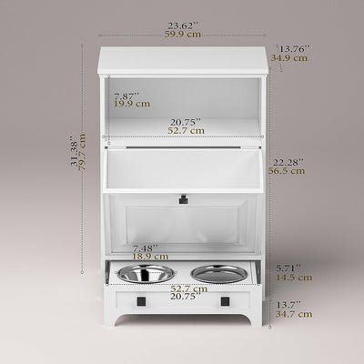 Station d'alimentation pour chiens Roomfitters avec 2 gamelles surélevées et armoire d'alimentation inclinable pour animaux de compagnie