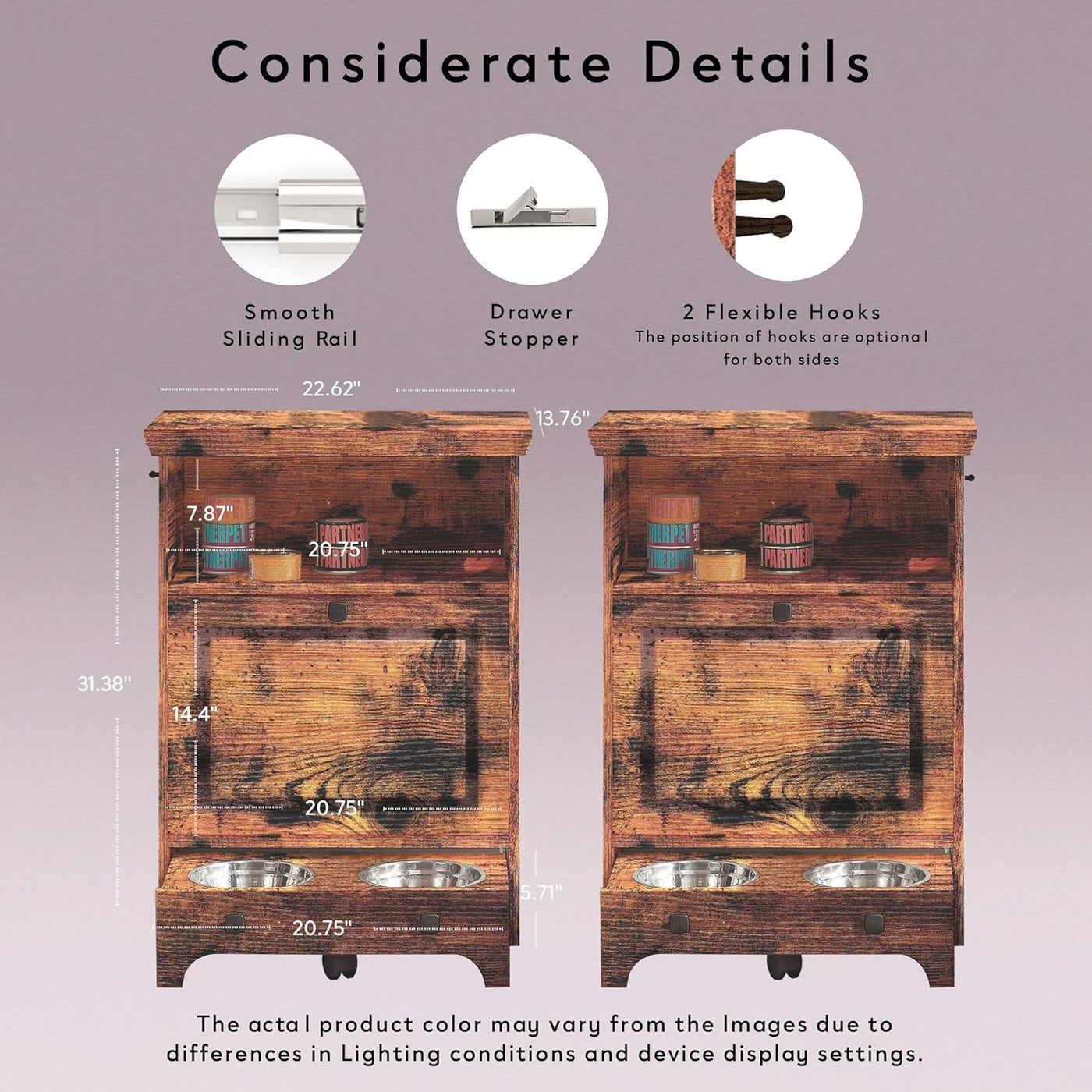 Station d'alimentation pour chiens Roomfitters avec 2 gamelles surélevées et armoire d'alimentation inclinable pour animaux de compagnie