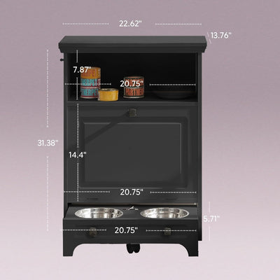 Station d'alimentation pour chiens Roomfitters avec 2 gamelles surélevées et armoire d'alimentation inclinable pour animaux de compagnie