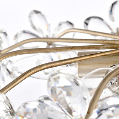 Plafonnier Rosa à 6 lumières en cristal argenté brossé, motif fleur de champagne - 45 cm de diamètre x 22 cm de hauteur