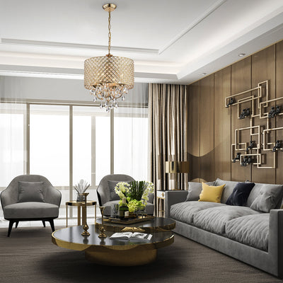 Lustre tambour à perles rondes avec cristaux suspendus