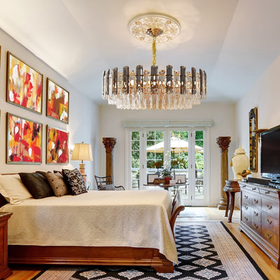 Lustre de plafond rond en cristal brillant avec éclairage à 3 couleurs